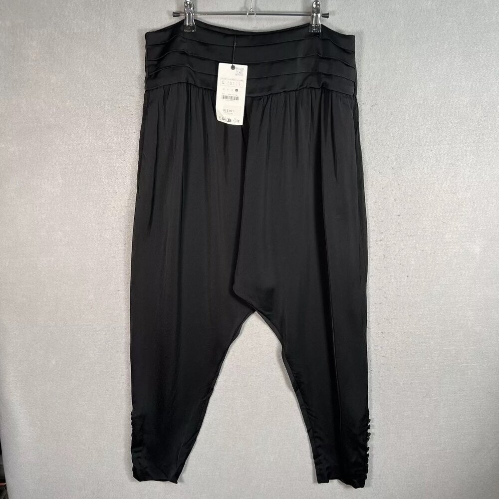 Zara Tuxedo Pants Black Side Zipper Pockets Button Detail XS New